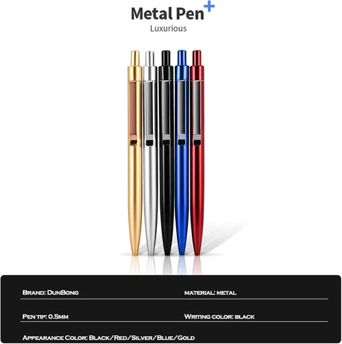 Vista 7 de DUNBONG Bolígrafo de Gel de Metal Negro, Bolígrafo de Tinta de Gel, Tinta Negra, Pluma de Tinta Retráctil de 0.5mm (Negro)