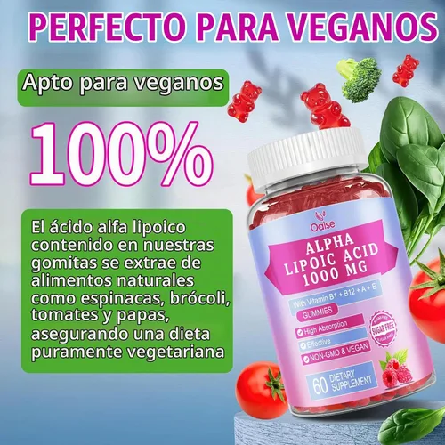 Vista 6 de Gomitas de ácido alfa lipoico de 1000 mg con vitamina B1, B12