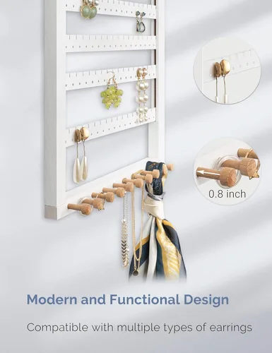 Vista 6 de Mymazn Fácil de montar de madera de haya maciza pendiente colgante collar soporte colgante montaje en pared organizador de joyas anillos Scruncies
