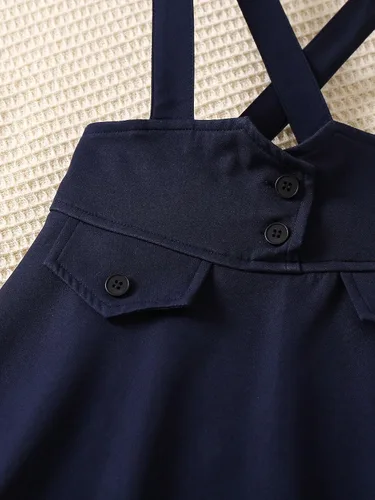 Vista 6 de Floerns Vestido de tirantes cruzados para niña, falda con solapa y tirantes cruzados
