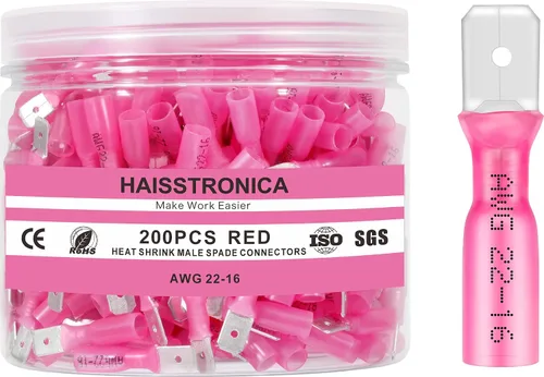 Vista 11 de haisstronica 200 conectores de pala hembra termorretráctiles azules, AWG 16-14, kit de terminlas de pala hembra termorretráctil, conectores