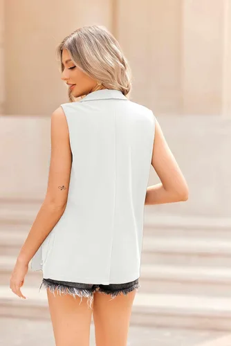 Vista 5 de Zeagoo Chaqueta sin mangas drapeada para mujer, con bolsillo frontal abierto