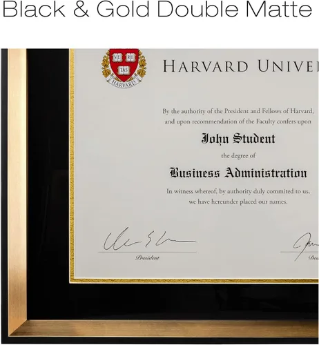 Vista 3 de EXCELLO GLOBAL PRODUCTS Marco moderno para documentos de foto: 8.5 x 11 pulgadas con doble paspartú para certificado de diploma de graduación Dorado