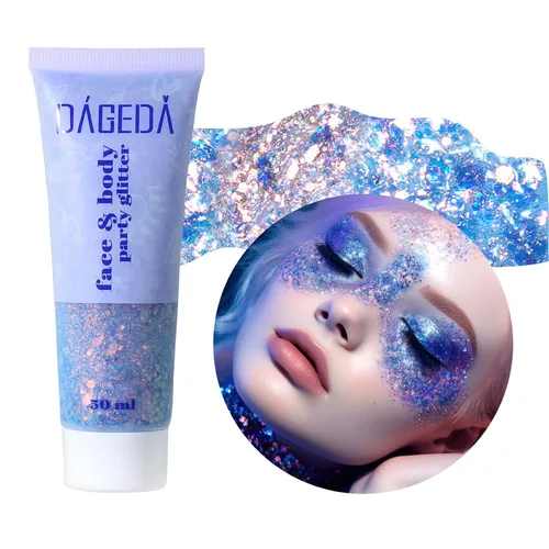 Vista 9 de DAGEDA Gel de purpurina corporal, lentejuelas de gel corporal con purpurina para la cara, sombra de ojos líquida, purpurina gruesa para cara, Negro