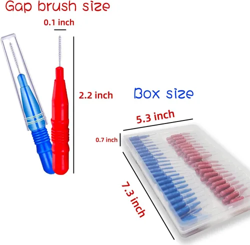 Vista 2 de GOUWEIBA - Juego de 100 piezas desechables para cepillos interdentales, color azul y rojo Braces Brush, Toothpick, Dental Tooth Flossing Head