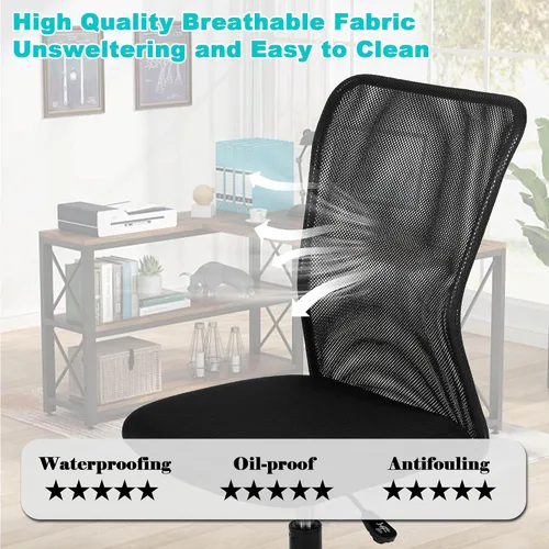 Vista 3 de Silla de oficina sin brazos, silla de oficina ergonómica de malla con respaldo alto con soporte lumbar, sillas de computadora, silla con ruedas