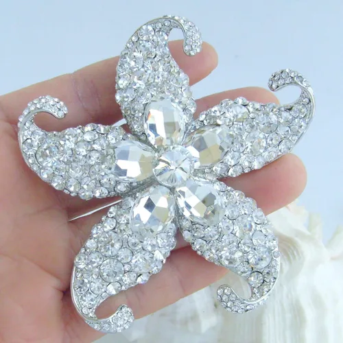 Vista 3 de Sindary Charming 3.15" Austrian Crystal Starfish Brooch Pin Pendant BZ4824