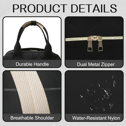 Vista 7 de Mochila grande para pañales con cambiador, pañales de viaje 6 en 1, bolsa de bebé para mamá, bolsa de hospital para mujeres, bolsa de maternidad