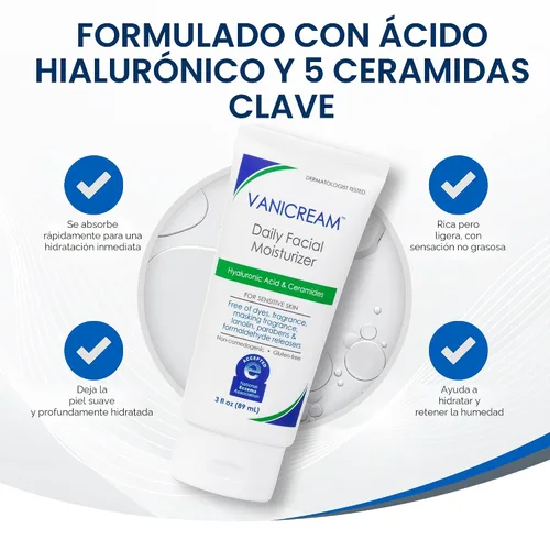 Vista 4 de Vanicream Hidratante facial diario con ceramidas y ácido hialurónico, formulado sin irritantes comunes para personas con piel sensible, 3 onzas