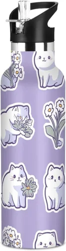 Vista 11 de Art Exotic Shorthair Cats Pink Double Wall Vacuum Insulated Bottles Water Bottles With Straws Leak-proof BPA-Free Leak Proof for Gym Sports