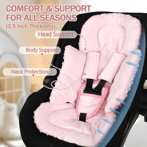 Vista 4 de Inserto de asiento de automóvil infantil para niño y niña, inserto de asiento de automóvil para recién nacido 3 en 1 con almohadillas para correa