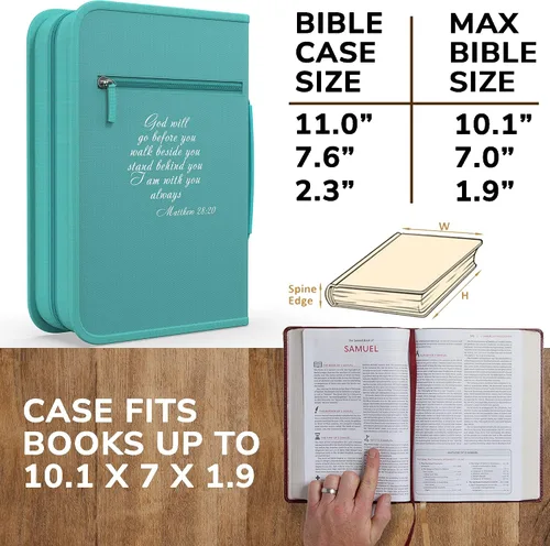 Vista 2 de DEHITE Funda para la Biblia para mujer, bolsas de transporte de la Biblia, tamaños medianos y grandes, ranuras para bolígrafos, tela de primera
