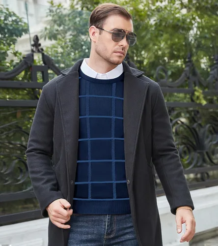 Vista 18 de MAGNIVIT Suéteres de punto de diseño básico para hombre, de algodón, suave, cuello redondo, para otoño e invierno