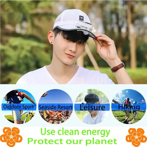Vista 3 de Sombrero de sol para hombres y mujeres, sombrero de béisbol de enfriamiento para deportes al aire libre, viajes, camping, ventilador alimentado por