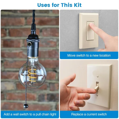 Vista 2 de Kit de interruptor de luz inalámbrico y receptor, interruptores de pared inalámbricos Ortis con rango RF de 300 pies para luces, ventiladores