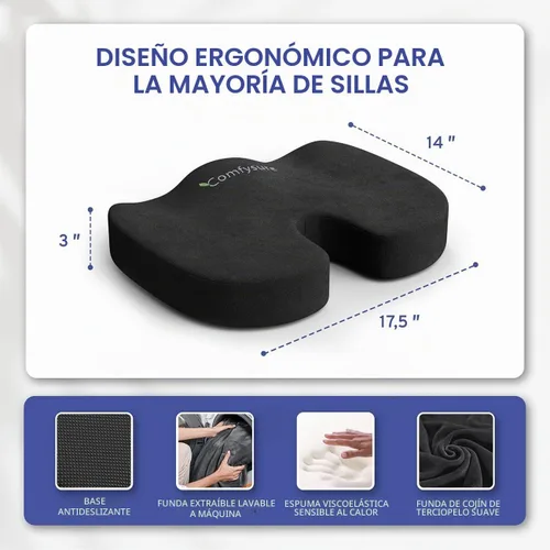 Vista 8 de Cojín de asiento de espuma viscoelástica, cojín para aliviar el dolor de coxis, almohada antideslizante para aliviar el dolor de ciática, para silla