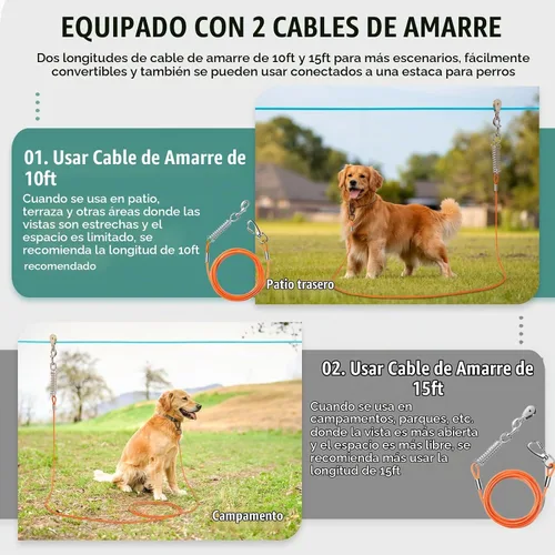 Vista 3 de Sistema de Trolley Profesional para Perros Corredores, Línea de Zip Resistente y Ajustable de 30 pies para Perros con Amarres de 10 y 15 pies