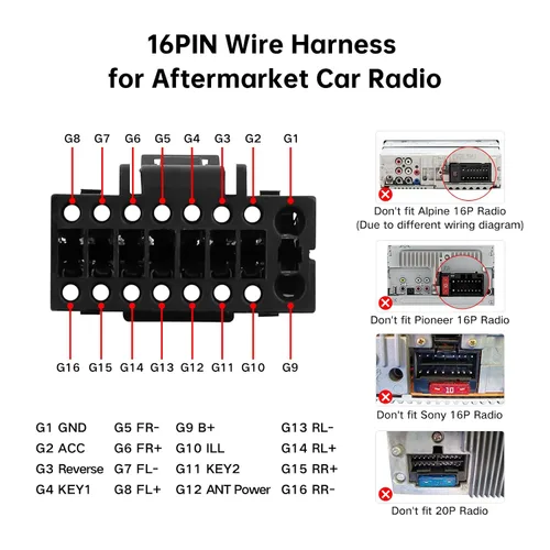 Vista 2 de Conector de arnés de cableado de radio de automóvil para Honda Civic 2006-2011, CRV 2007-2011, Pilot 2009-2011 - Cable de alimentación de radio