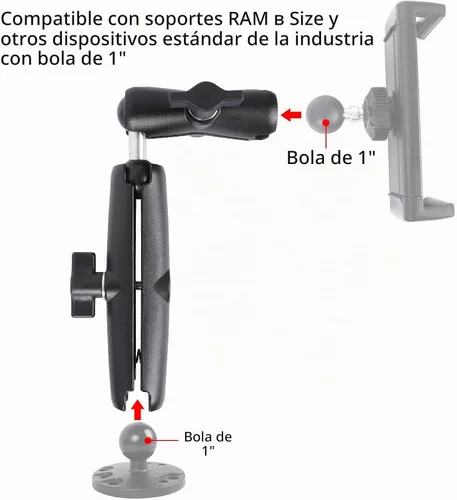 Vista 3 de Brazo de Extensión Doble con Enchufe Doble con Adaptador de Bola Doble de 1" Compatible con Montaje RAM Tamaño B y Otros Dispositivos Estándar
