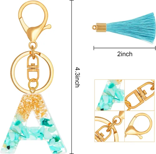 Vista 2 de TTYY Llavero con letra inicial del alfabeto para mujer, regalo para niñas pequeñas, borla y mariposa, llavero para mochila