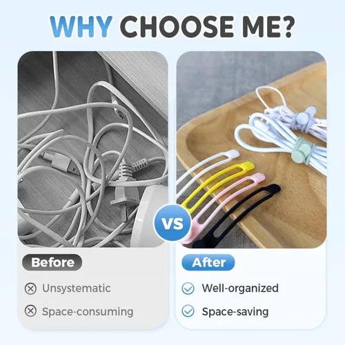 Vista 4 de Reusable Silicone Cable Organizer, Cord Holder Wire Ties for Bundling Charger Cables, Home Office Travel Gadgets (Green-5pc)
