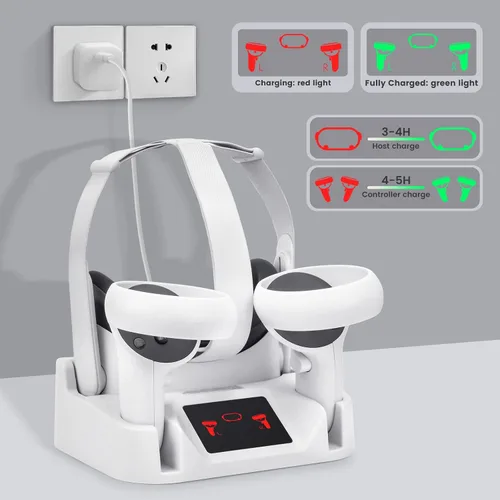 Vista 4 de Charging Dock for OculusMeta Quest 2, Compact Charging Station for VR Headset Controllers Magenetic Charging Stand, with LED Display, 2 Rechargeable