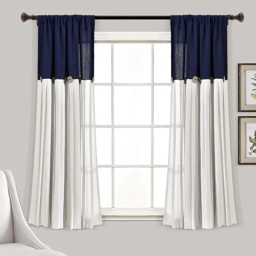 Vista 27 de Lush Decor - Panel de cortina de ventana con botón de lino, único, 40 pulgadas de ancho x 84 pulgadas de largo, negro y blanco claro - Cortinas
