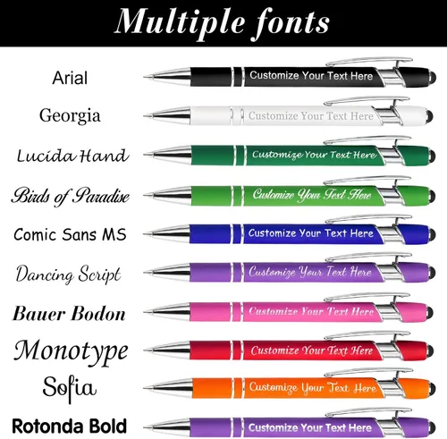 Vista 3 de Bolígrafos personalizados con punta de lápiz capacitivo, 12 bolígrafos de grabado personalizado, bolígrafo de tacto suave, nombre impreso, tinta