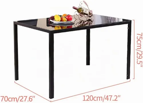 Vista 6 de Juego de 4 mesas de comedor y sillas negras modernas de 5 piezas para cocina pequeña, mesa rectangular de vidrio templado y 4 sillas de piel Sillas