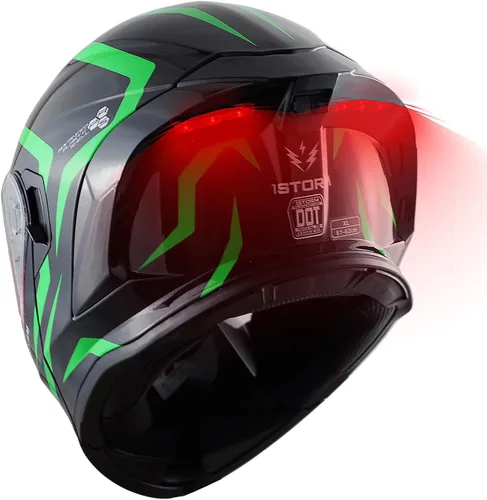 Vista 9 de 1Storm Nuevo Casco Modular de Motocicleta con Visera Dual, Protección Solar Completa y Luz Trasera LED Recargable: LED-X90 Flecha Azul