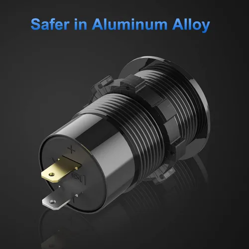 Vista 3 de Cargador de coche de aluminio de 12 V con salida USB de 12 V, puerto dual USB de carga rápida 3.0 y enchufe PD USB C con interruptor voltímetro