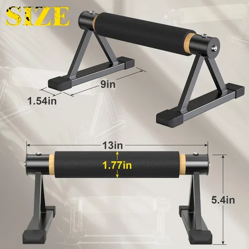 Vista 7 de Wooden Parallettes Push Up Bars, Solid Wood Parallel Bars with Anti-Slip Grip, Heavy Duty Metal Frame Supports 600 lbs, Stable Dip Bars for