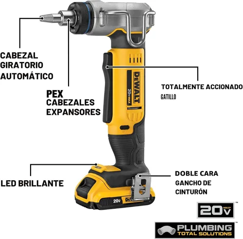 Vista 3 de DEWALT Kit de herramienta expandidor PEX 20V MAX*, 1 pulgada (DCE400D2)
