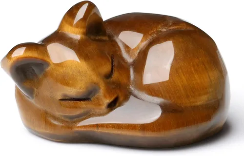 Vista 8 de QINJIEJIE Estatua de Gato de Obsidiana Negra Decoración de Cristales y Piedras Curativas Figura de Gatos Durmiendo Piedra Estatua Regalo Gemas
