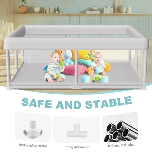 Vista 6 de Hiaksedt Large Baby Playpen 65x50 Inch, PlayPen for Babies and Toddlers Gris