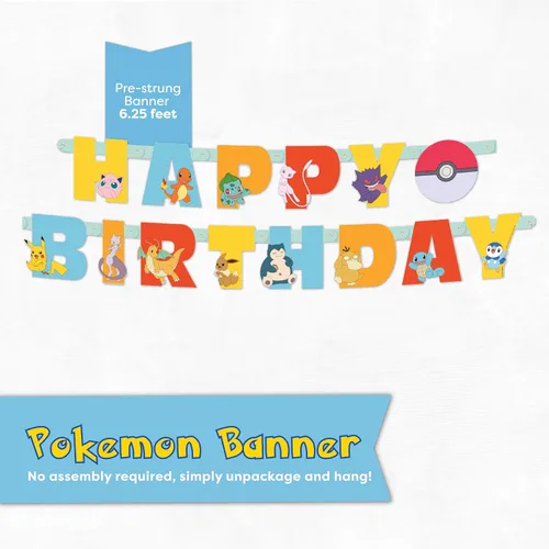 Vista 4 de Decoraciones de cumpleaños de Pokémon, suministros para fiestas, pancarta