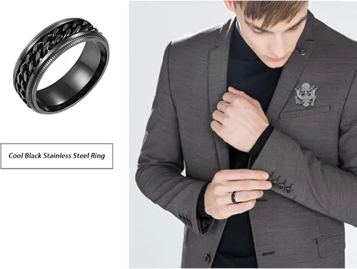 Vista 4 de yfstyle 4 anillos de banda lisa para hombres, anillos de acero inoxidable para hombres, anillos de boda geniales para hombres, anillos giratorios
