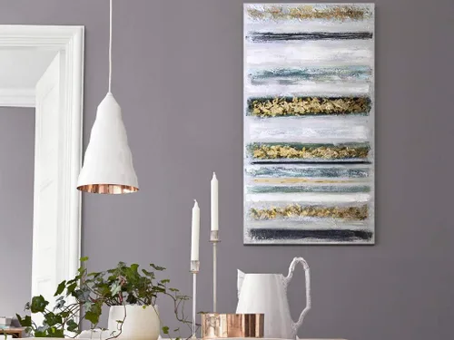 Vista 3 de Boiee Arte, 24 x 48 pulgadas, lámina dorada pintada a mano, líneas minimalistas, arte de pared, pinturas al óleo abstractas neutrales, gris oscuro