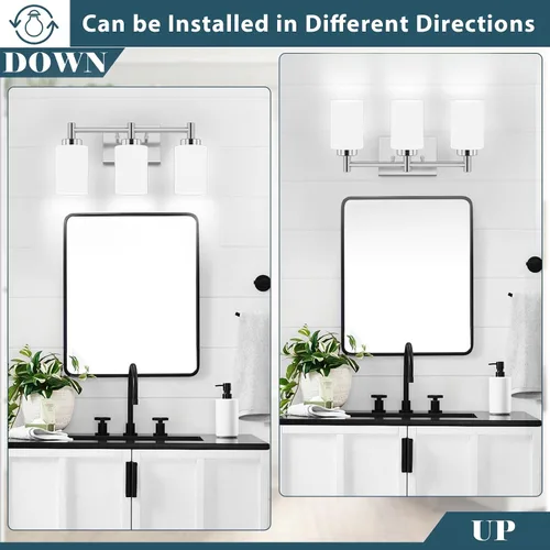 Vista 6 de 3-Light Brushed Nickel Bathroom Light Fixtures Over Mirror, Rustproof Brushed Nickel Vanity Light, Modern Bathroom Vanity Lights with Milky White