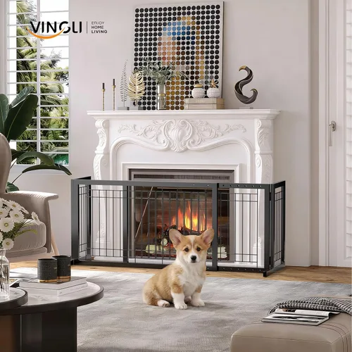 Vista 9 de Bonnlo - Puerta independiente para perros, de 39 a 68 pulgadas de ancho, para chimenea, escaleras, puertas, valla de metal ajustable para mascotas