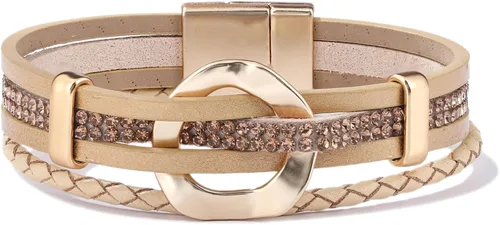 Vista 14 de Pulseras de cuero con diamantes de imitación, estilo bohemio, trenzadas Negro