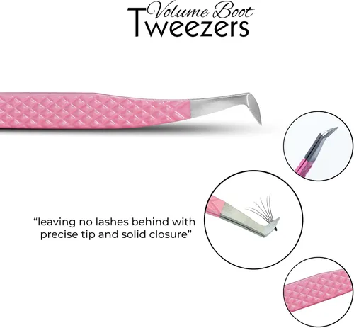 Vista 4 de SIVOTE Pinzas para extensiones de pestañas, juego de 3 – Volumen, bota de volumen, pinzas delgadas de 90 grados con puntas de fibra en colores Pastel