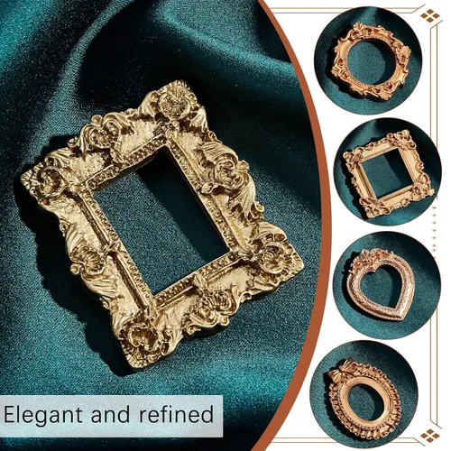 Vista 4 de NICENEEDED 10 PCS Mini Vintage Resin Picture Frame, Golden Photo Frames Antique Small Pictures Frame, Tiny Oval Rectangle Baroque Picture Frame for