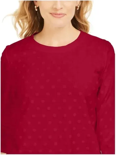 Vista 2 de Karen Scott Sudadera pequeña con textura de lunares para mujer, color rojo, talla S, Rojo