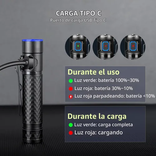 Vista 3 de Brinyte Linterna LED recargable E18 con base magnética para iluminación manos libres, 1200 lúmenes, luz de bolsillo EDC compacta y brillante, IP68