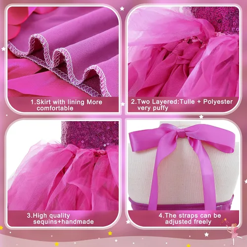 Vista 7 de Vestido tutú para niñas, traje de cumpleaños, vestido de fiesta de tul con lentejuelas brillantes para niñas, baile de graduación, tenis, concurso
