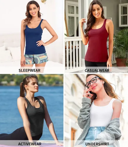 Vista 8 de V FOR CITY Camiseta sin mangas de algodón para mujer con brasier de estante ajustable con correa ancha y tirantes básicos