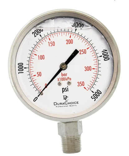 Vista 5 de Medidor de presión de acero inoxidable lleno de aceite de 4" - 1/2" NPT montaje inferior 30 PSI
