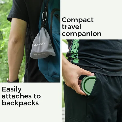 Vista 6 de TakeToday 2 vasos plegables de viaje de 8 onzas, taza de agua plegable de silicona, sin BPA con tapa y bolsa impermeable, juego de vasos para beber