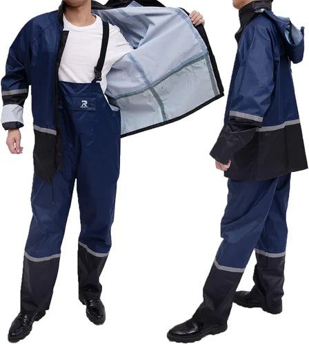 Vista 5 de RainRider Trajes de lluvia para hombre, impermeables, transpirables, resistentes al agua, impermeables, con pantalones